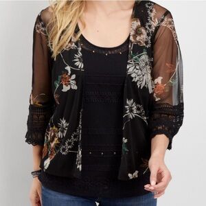 Maurices Kimono Cardigan Black Floral Cover Up Size Medium